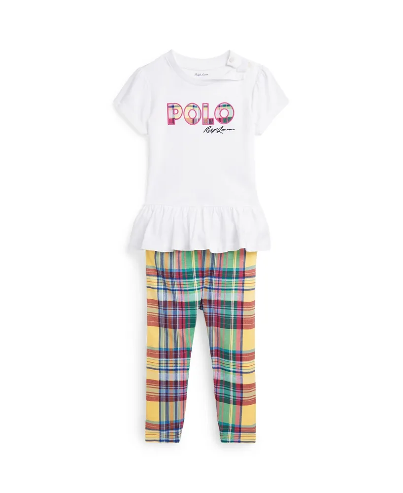 Polo Ralph Lauren Baby Girls Logo Jersey T-shirt and Plaid Leggings Set