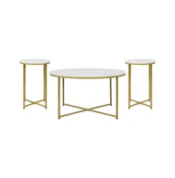 Fairdale Round Coffee Table Set - 3 Piece With Crisscross Frame & 2 End Tables