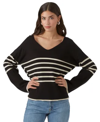 Vero Moda Women's V-Neck Long-Sleeve Striped Sweater