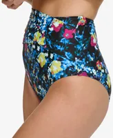 Calvin Klein Women's Printed High-Waist Draped-Front Tummy-Control Swim Bottoms