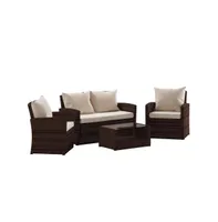 Atlas 4 Piece Patio Set Contemporary Loveseat, 2 Chair And Coffee Table With Back Pillows Seat Cushions