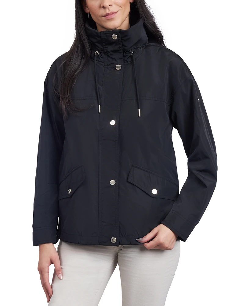 Michael Kors Women's Petite Hooded Bomber Raincoat