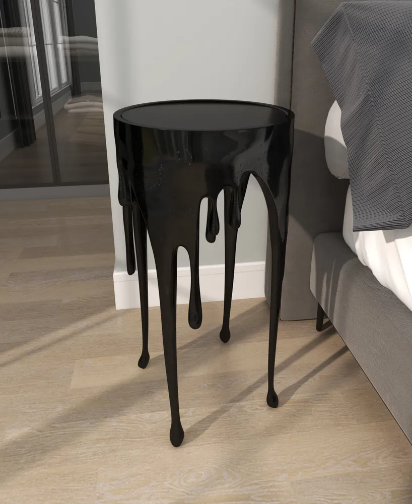 Rosemary Lane Aluminum Drip Accent Table with Melting Design and Shaded Glass Top, 16" x 25"