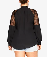 City Chic Plus Lacey Hi Lo Long Sleeve Top