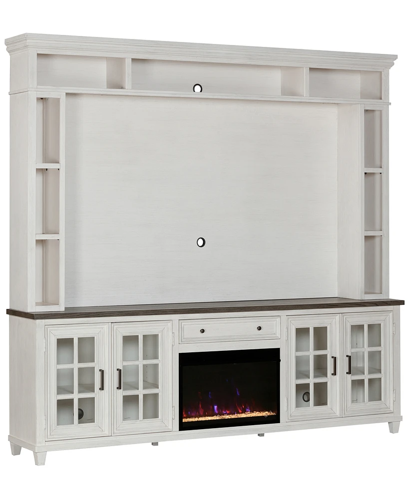 96" Dawnwood 3PC Tv Console Set (96" Console, Hutch and Fireplace)