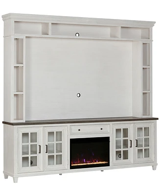 96" Dawnwood 3PC Tv Console Set (96" Console, Hutch and Fireplace)