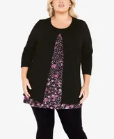 Avenue Plus Ally Border Round Neck Tunic Top