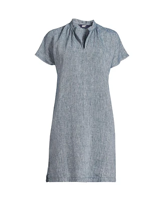 Lands' End Women's Linen Dolman Sleeve Peasant Above Knee Dress