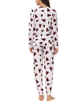 Ink+Ivy Women's Printed Microfleece V-neck Long Sleeve Top with Jogger 2 Pc Pajama Set