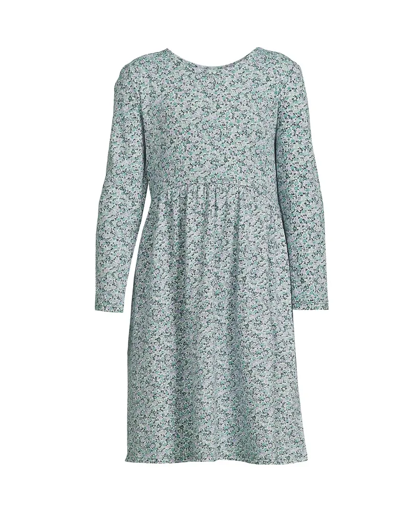 Lands' End Girls Long Sleeve Gathered Waist Jersey Dress