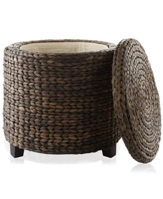 Casafield 17" Round Storage Ottoman with Lid - Natural, Handwoven Footstool for Living Room, Bedroom, Bathroom, Home Office