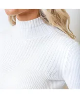 Hope & Henry Women's Long Sleeve Mock Neck Rib Knit Sweater