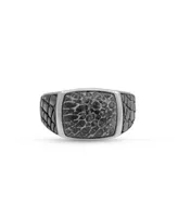 LuvMyJewelry Fossil Agate Gemstone Sterling Silver Men Signet Ring Black Rhodium