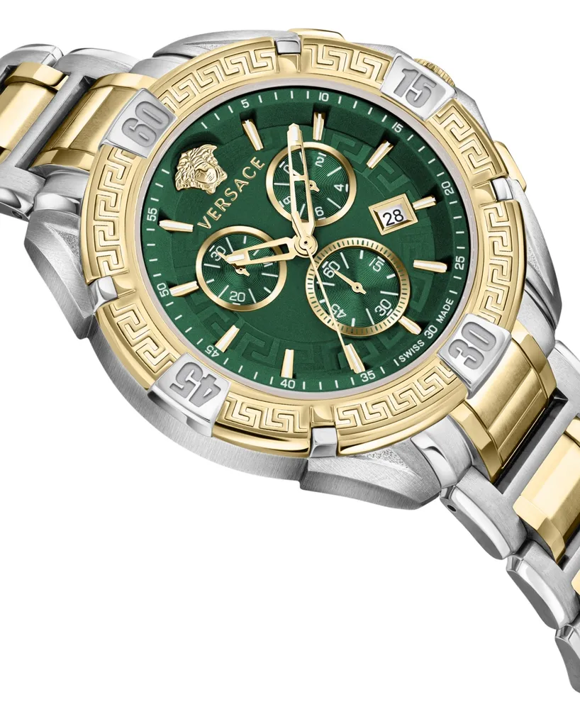 Versace Men's Swiss Chronograph V-Greca Two-Tone Stainless Steel Bracelet Watch 46mm