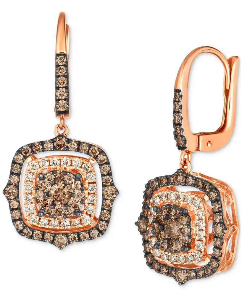 Le Vian Chocolate Diamond & Nude Diamond Halo Cluster Leverback Drop Earrings (1-1/2 ct. t.w.) in 14k Rose Gold