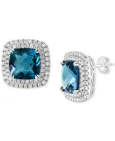 Effy London Blue Topaz (9-3/4 ct. t.w.) & Diamond (1-1/10 ct. t.w.) Halo Stud Earrings in 14k White Gold
