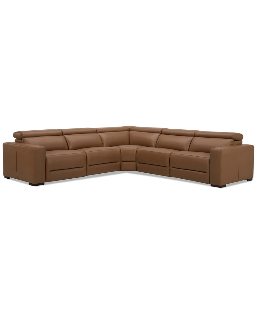 Nevio 124" 5-Pc. Leather Sectional with 2 Power Recliners and Headrests, Created For Macy's