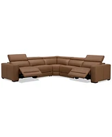 Nevio 124" 5-Pc. Leather Sectional with 2 Power Recliners and Headrests, Created For Macy's