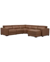 Nevio 124" 5-Pc. Leather Sectional with 2 Power Recliners, Headrests and Chaise, Created For Macy's