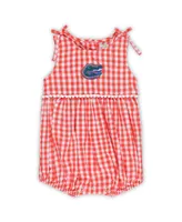 Girls Infant Garb Orange, White Florida Gators Teagan Gingham Ruffled Romper