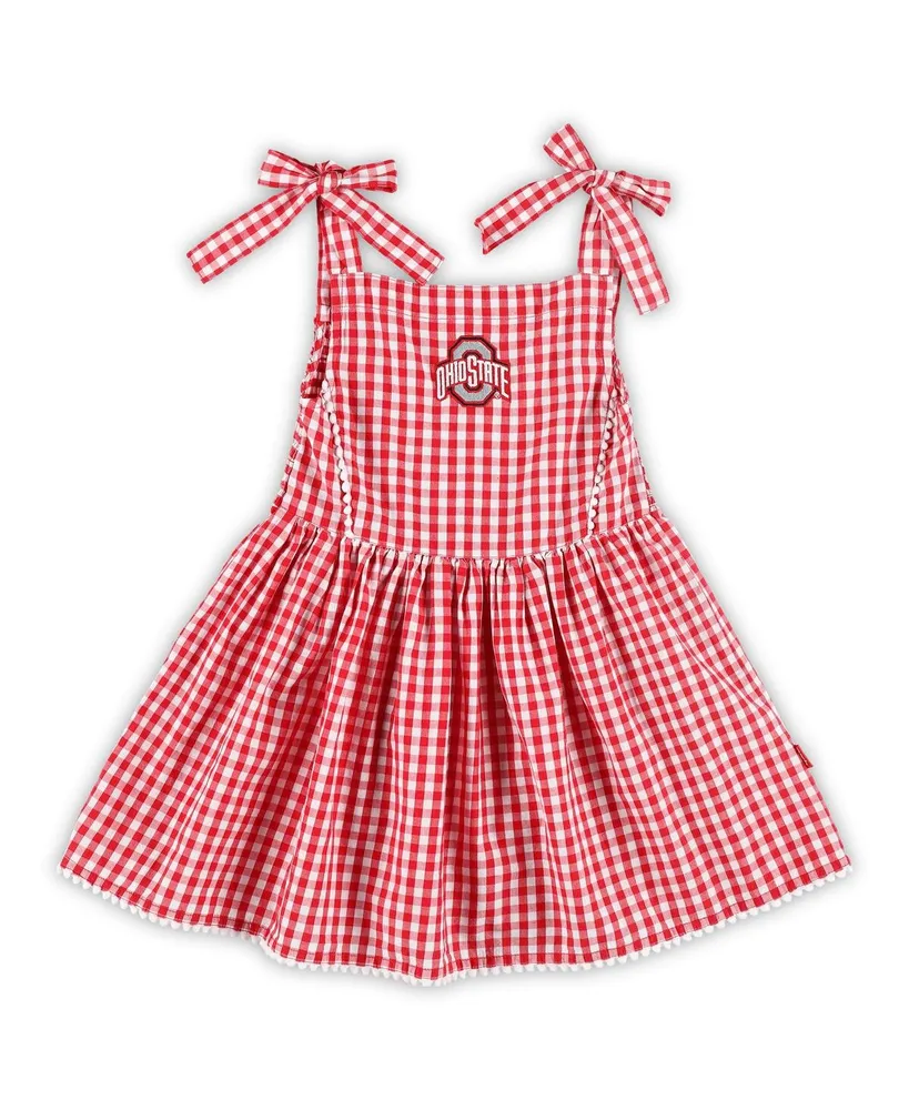 Girls Toddler Garb Scarlet Ohio State Buckeyes Teagan Gingham Sleeveless Dress