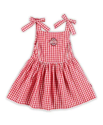 Girls Toddler Garb Scarlet Ohio State Buckeyes Teagan Gingham Sleeveless Dress
