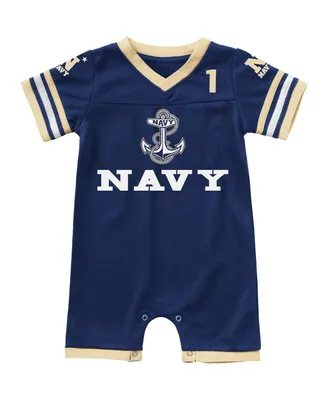 Newborn and Infant Boys and Girls Colosseum Navy Navy Midshipmen Bumpo Football Logo Romper