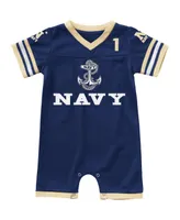 Newborn and Infant Boys Girls Colosseum Navy Midshipmen Bumpo Football Logo Romper