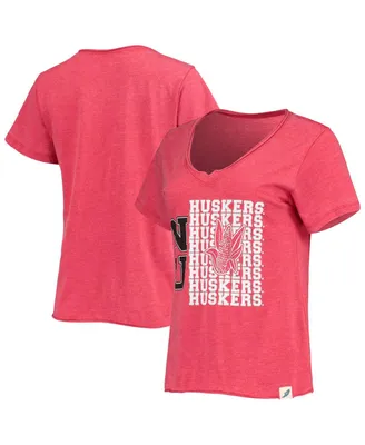 Women's League Collegiate Wear Heathered Scarlet Distressed Nebraska Huskers Burnout Loose Fit V-Neck T-shirt