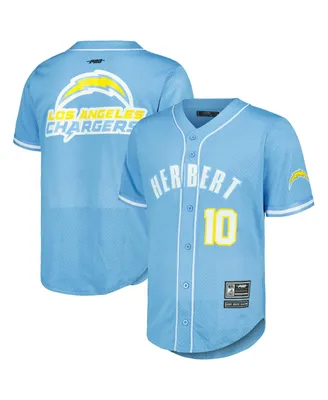 Men's Pro Standard Justin Herbert Powder Blue Los Angeles Chargers Mesh Baseball Button-Up T-shirt