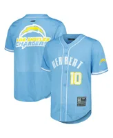 Men's Pro Standard Justin Herbert Powder Blue Los Angeles Chargers Mesh Baseball Button-Up T-shirt