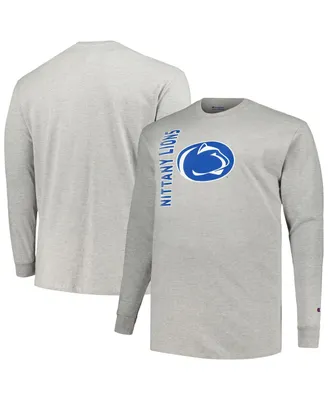 Men's Champion Heather Gray Penn State Nittany Lions Big and Tall Mascot Long Sleeve T-shirt
