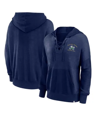 Women's Fanatics Heather Navy Notre Dame Fighting Irish Campus Lace-Up Pullover Hoodie