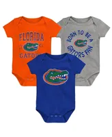 Newborn and Infant Boys Girls Royal, Orange, Heather Gray Florida Gators Born To Be Three-Pack Bodysuit Set