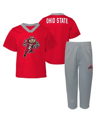 Infant Boys and Girls Scarlet, Gray Ohio State Buckeyes Red Zone Jersey Pants Set