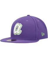 Men's New Era Purple Atlanta Braves Lime Side Patch 59FIFTY Fitted Hat