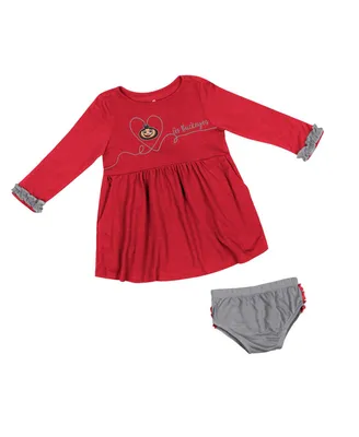 Girls Infant Colosseum Scarlet Ohio State Buckeyes Miss Mullins Long Sleeve Dress and Bloomers Set