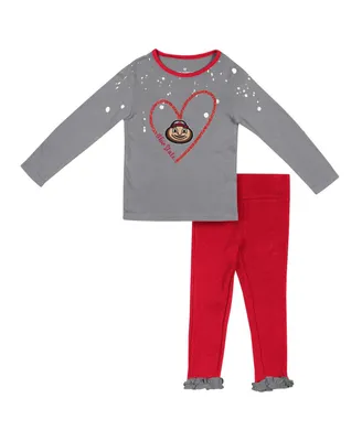 Girls Toddler Colosseum Gray, Scarlet Ohio State Buckeyes Onstage Long Sleeve T-shirt and Leggings Set