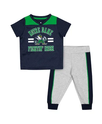 Infant Boys and Girls Colosseum Navy, Heather Gray Notre Dame Fighting Irish Ka-Boot-It Jersey Pants Set