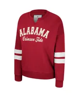 Women's Colosseum Crimson Distressed Alabama Tide Perfect Date Notch Neck Pullover Sweatshirt