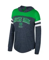 Women's Colosseum Navy Distressed Notre Dame Fighting Irish Speckled Color Block Long Sleeve Hooded T-shirt