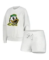 Women's Gameday Couture Ash Oregon Ducks Team Effort Pullover Sweatshirt and Shorts Sleep Set