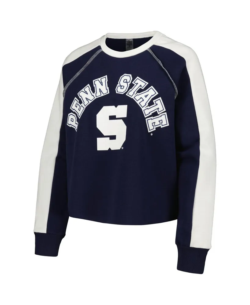 Women's Gameday Couture Navy Penn State Nittany Lions Blindside Raglan Cropped Pullover Sweatshirt