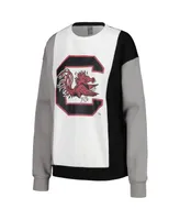 Women's Gameday Couture White, Black South Carolina Gamecocks Vertical Color-Block Pullover Sweatshirt