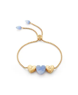 LuvMyJewelry Luv Me Love Heart Blue Howlite Gemstone Yellow gold Plated Silver Adjustable Bracelet