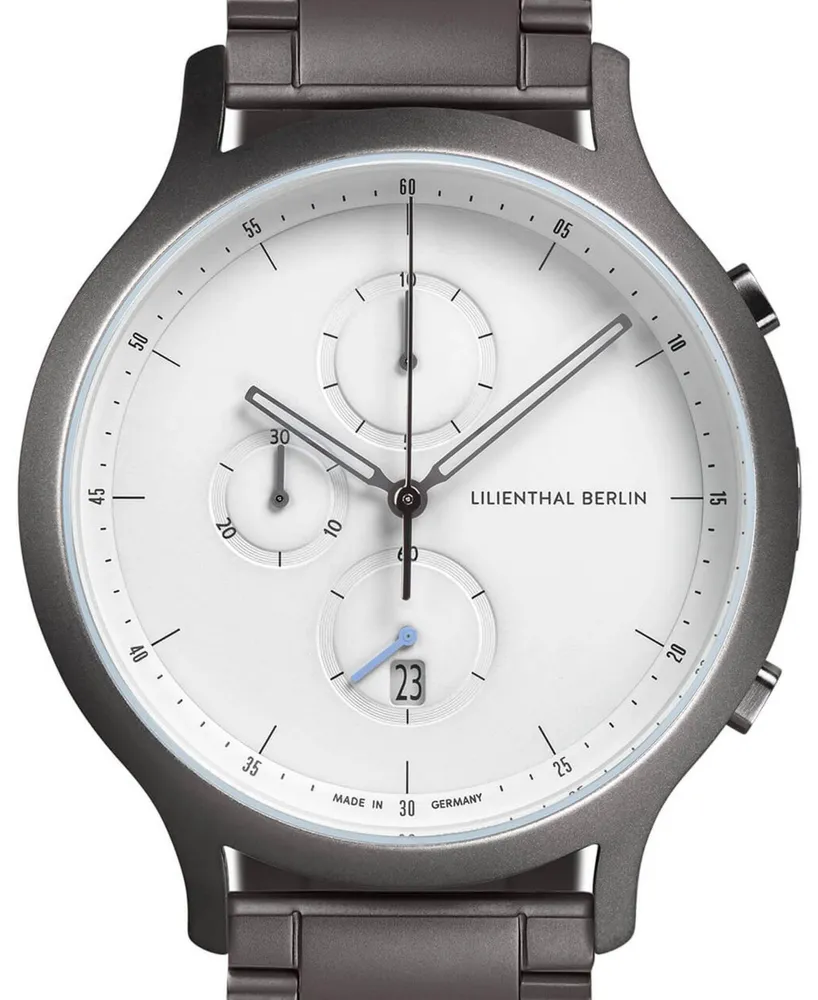 Lilienthal Berlin Men's Gunmetal Chronograph Gunmetal Stainless Steel Link Watch 42mm