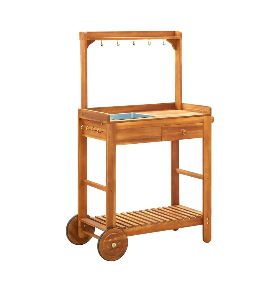 Garden Kitchen Trolley Solid Acacia Wood 36.2"x17.1"x55.7"