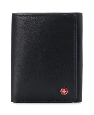 Alpine Swiss Mens Leon Trifold Wallet Rfid Safe Bifold Genuine Leather Id Window