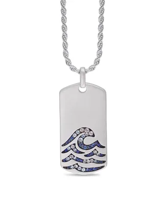 LuvMyJewelry Sterling Silver Breaking Waves Design Blue Saphhire, White Topaz Gemstone Tag Chain