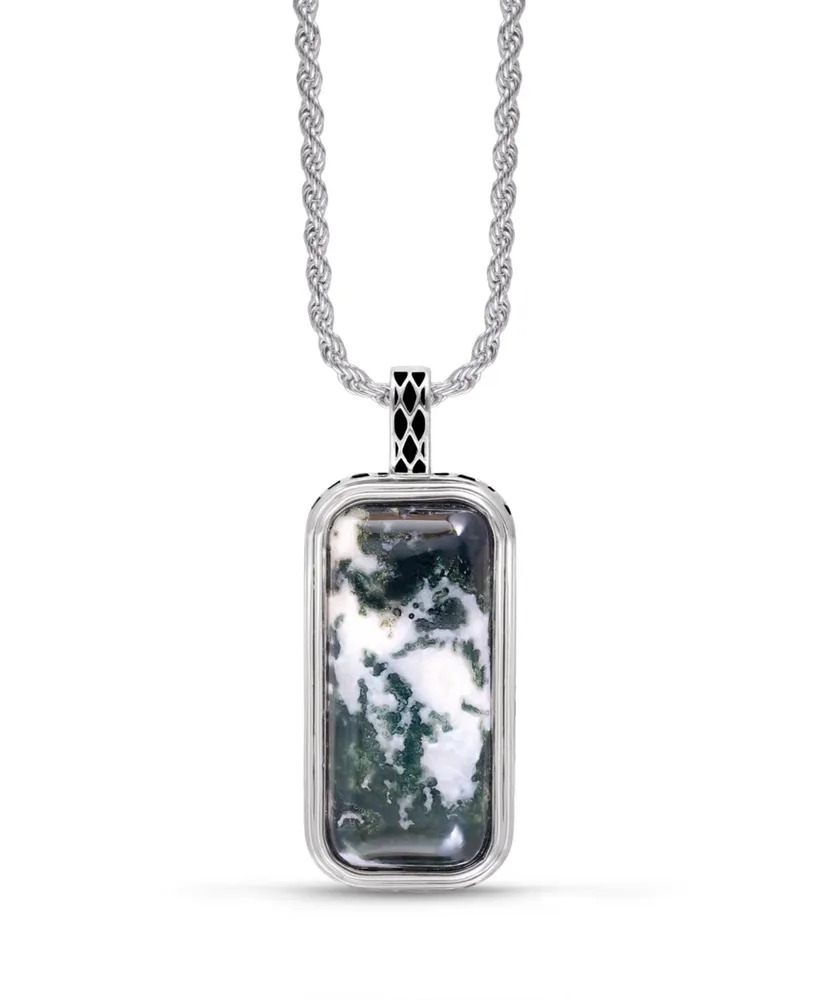 LuvMyJewelry Tree Agate Gemstone Sterling Silver Men Tag in Black Rhodium Plated with Chain